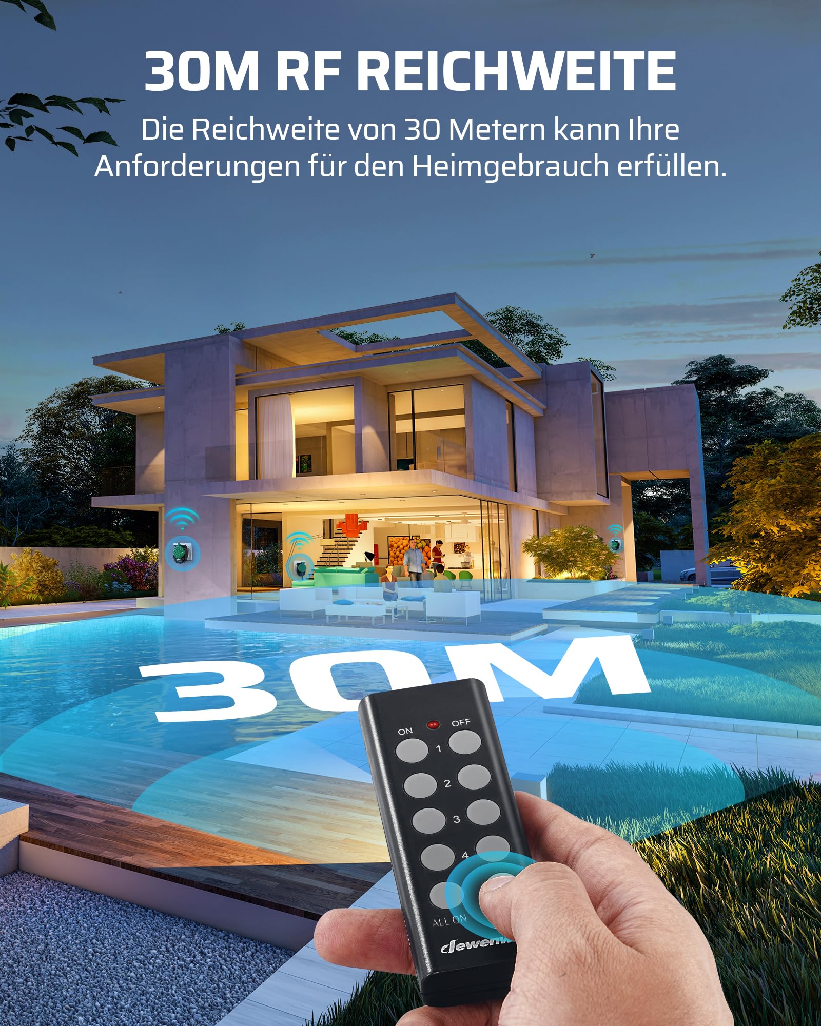DEWENWILS Funksteckdosen mit Fernbedienung Aussen, 16A 3680W Programmierbare Steckdosen, IP44, 5er Funkstecker für Feiertagsdeko, 30 M Reichweite, Schwarz