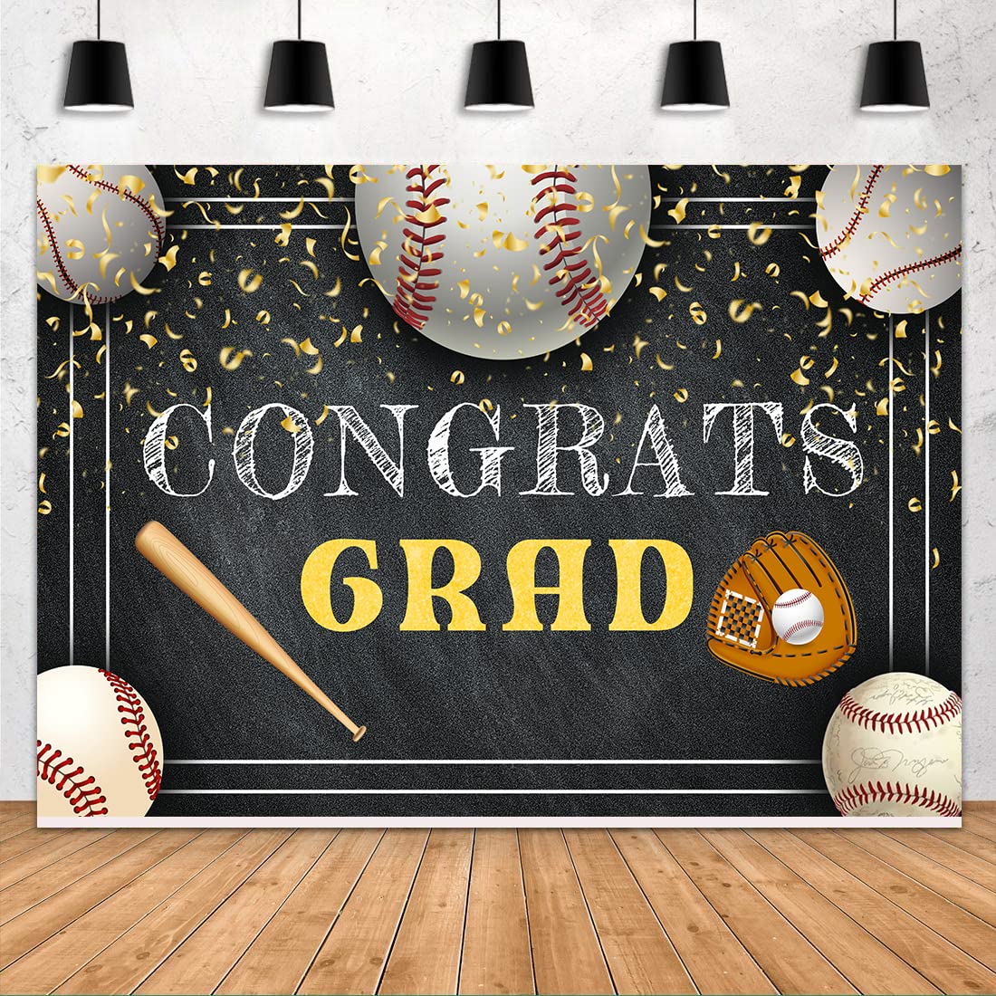 Baseball Graduation Party Backdrop Bat Gloves Photo Background Blackboard Fireworks Studio Props Banner Graduation Party Supplies Cake Table Decorations 7x5ft BJYCFH3