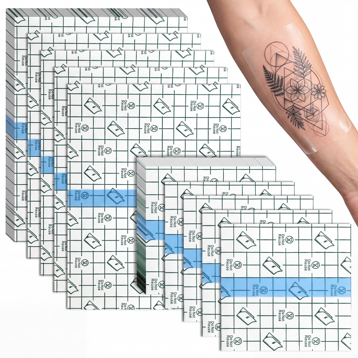 Nuanchu 60 Pcs Tattoo Bandage Waterproof Adhesive Plastic Skin Cover