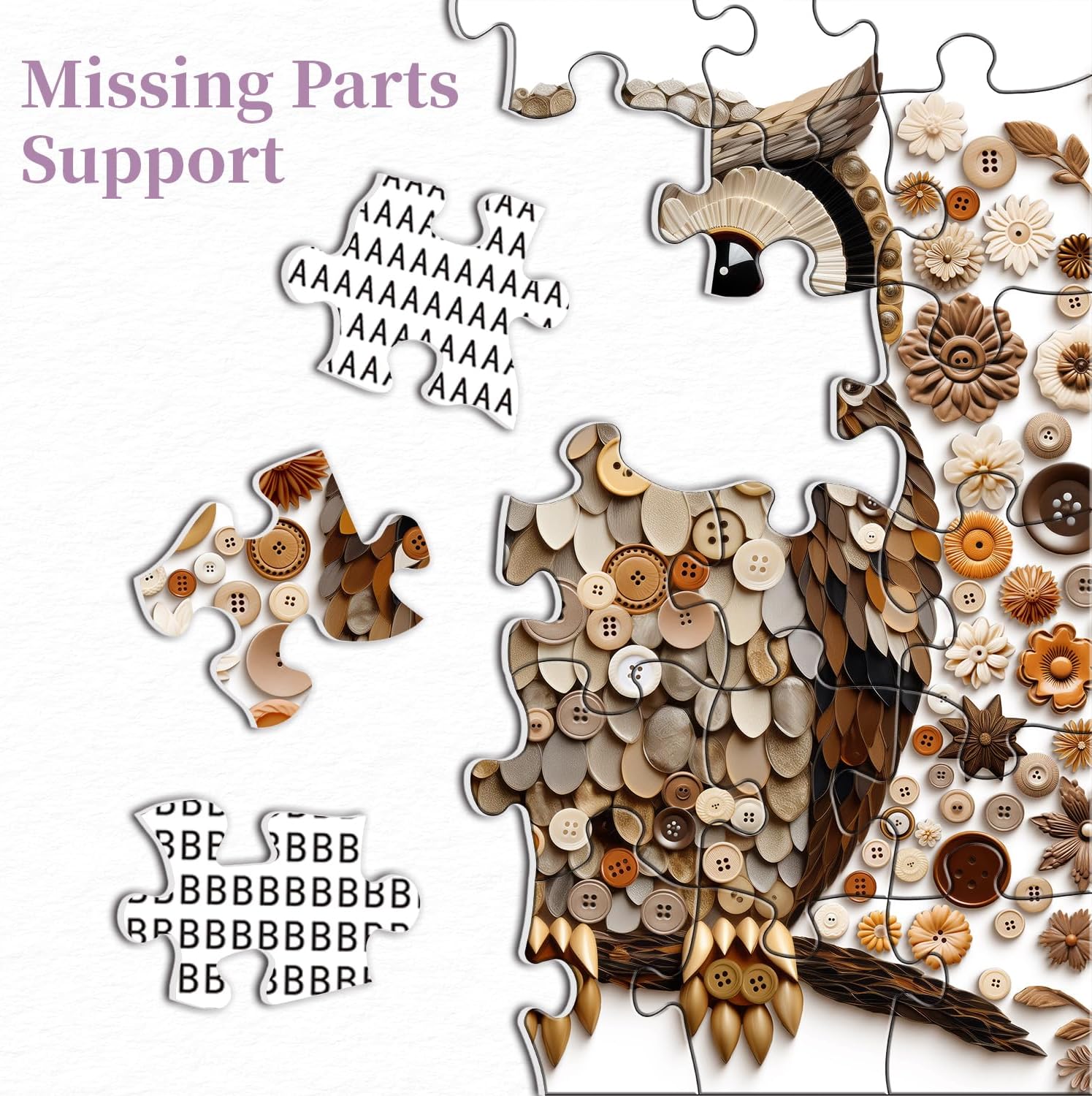 Button Owl Puzzles for Adults 1000 Pieces, Nature Forest Bird Jigsaw Puzzles, Vintage Animal Art Puzzle as Owl Decor