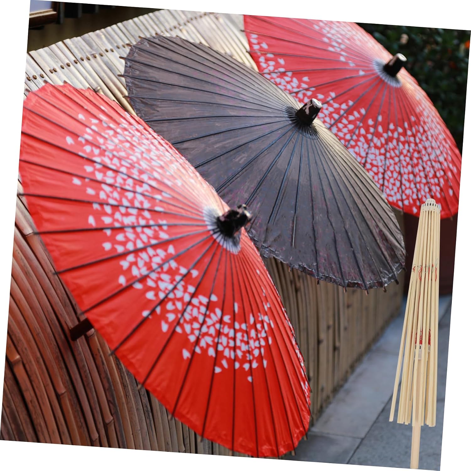 Classical Oil Paper Umbrellas Racks 2pcs Bamboo Stands for Wedding Dance