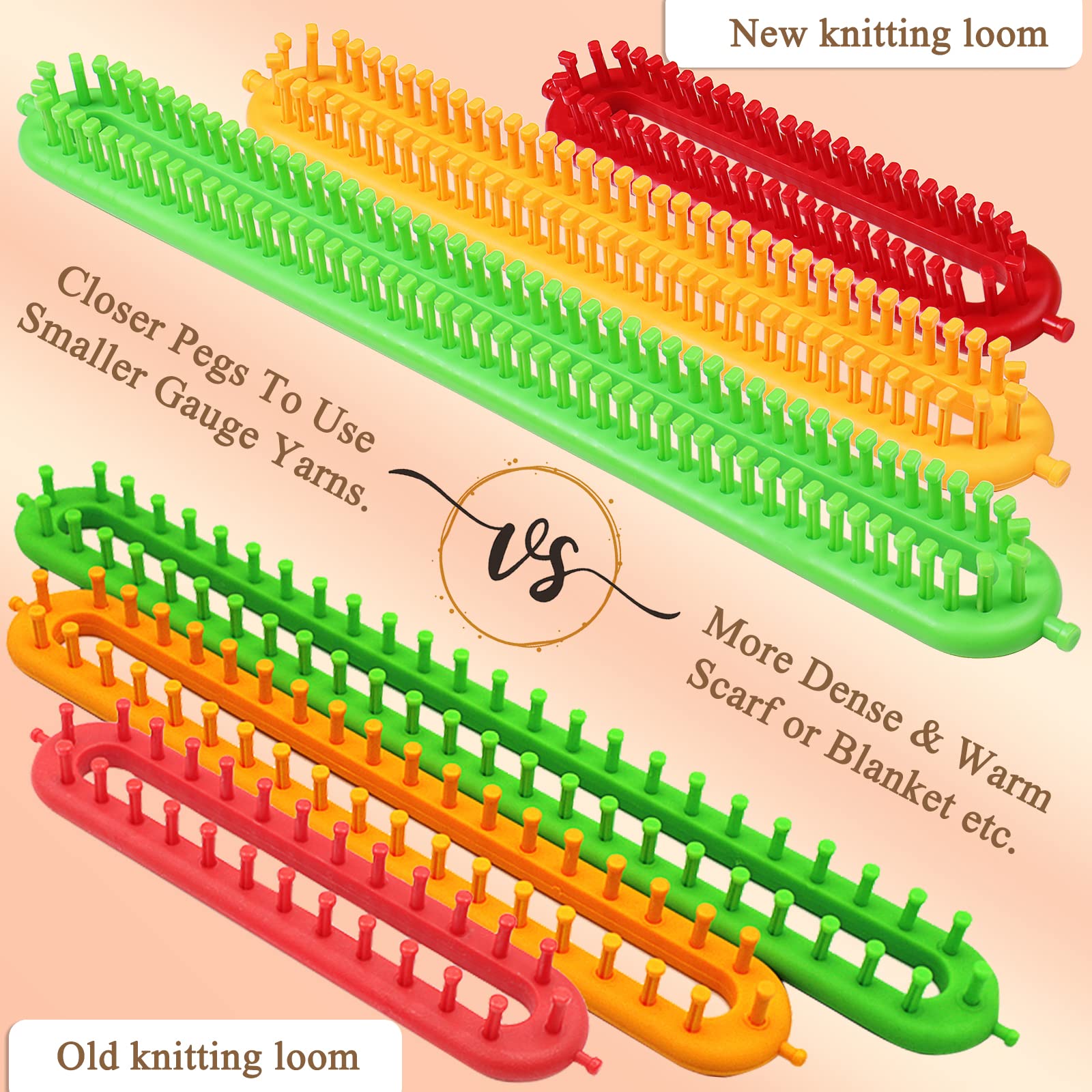 Coopay Strickwebstuhl, Lange Strickrahmen Set, Rechteckige Strickwebstühle für Schals und Pullover, 36 cm Gelber Schal-Häkelwebstuhl, Strickwebstuhl Set mit Haken und Nadeln für Anfänger
