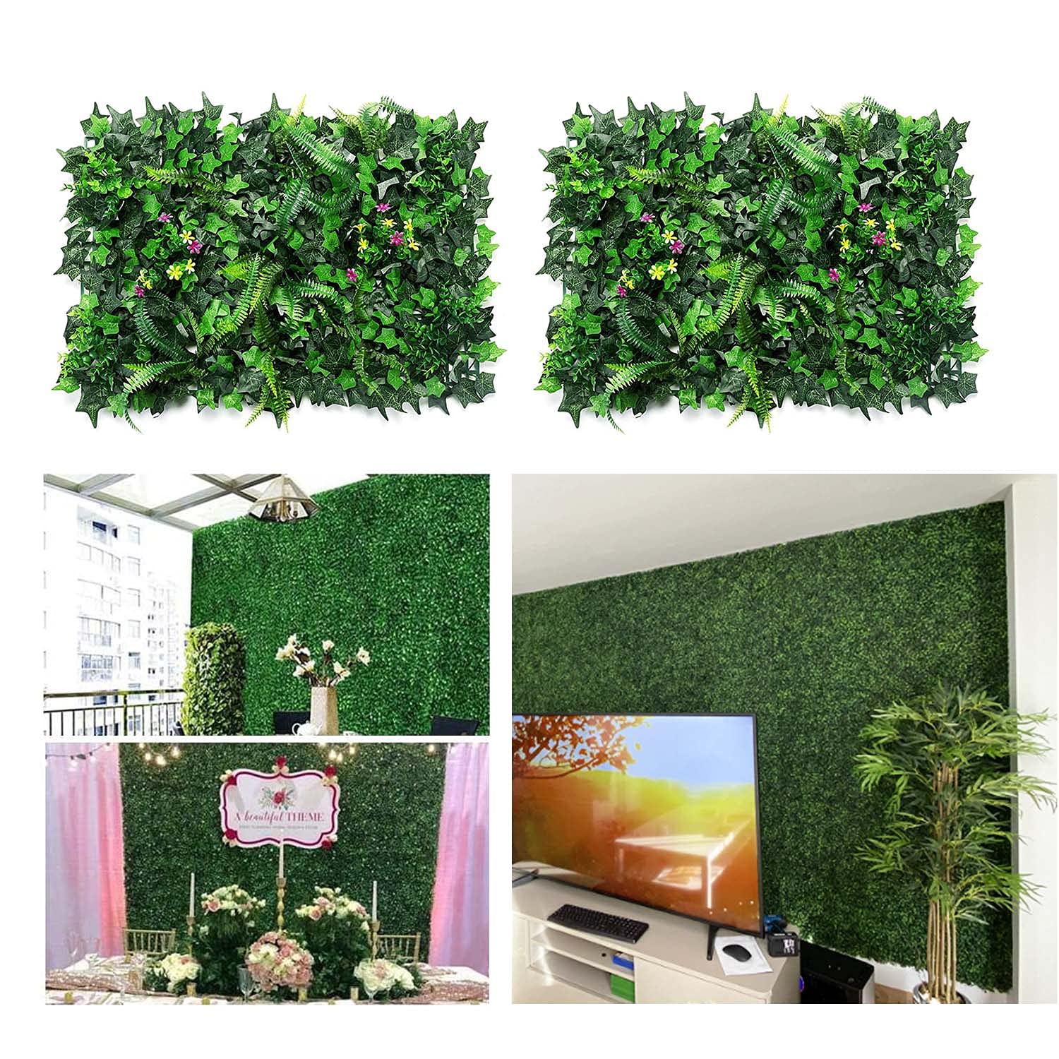 Fondo Verde, Paneles de setos Artificiales, Pared de Plantas Artificiales, Plantas Artificiales Verdes, jardín de Hiedra Artificial, Valla de privacidad de césped Verde, 40 x 60 cm