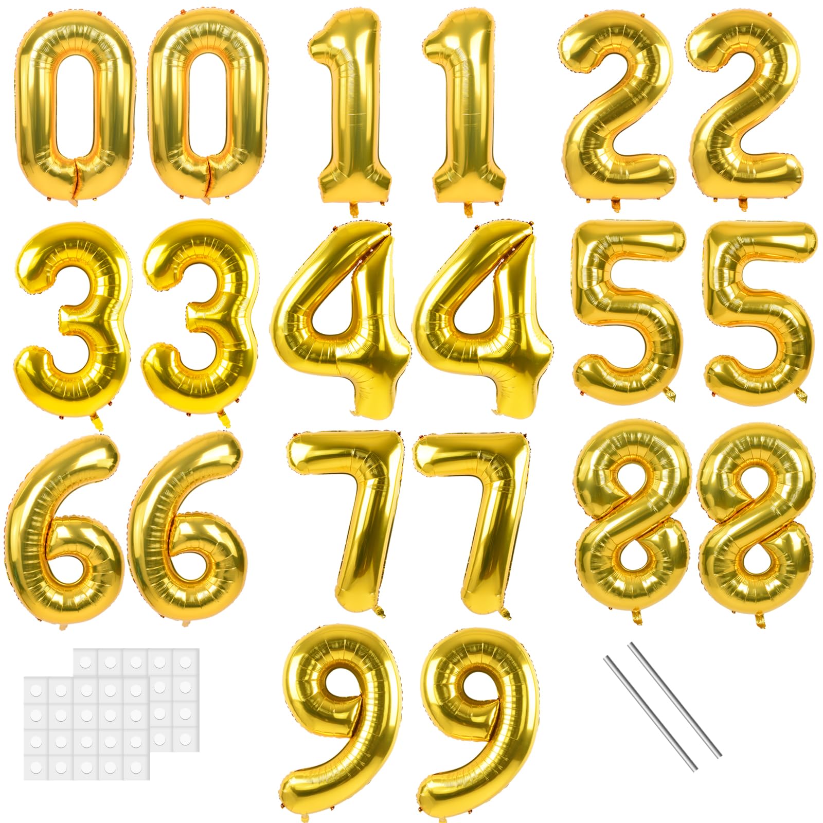 Photo 1 of TONIFUL Gold Number Balloons - 16 Inch Mylar Foil, 20 Pcs