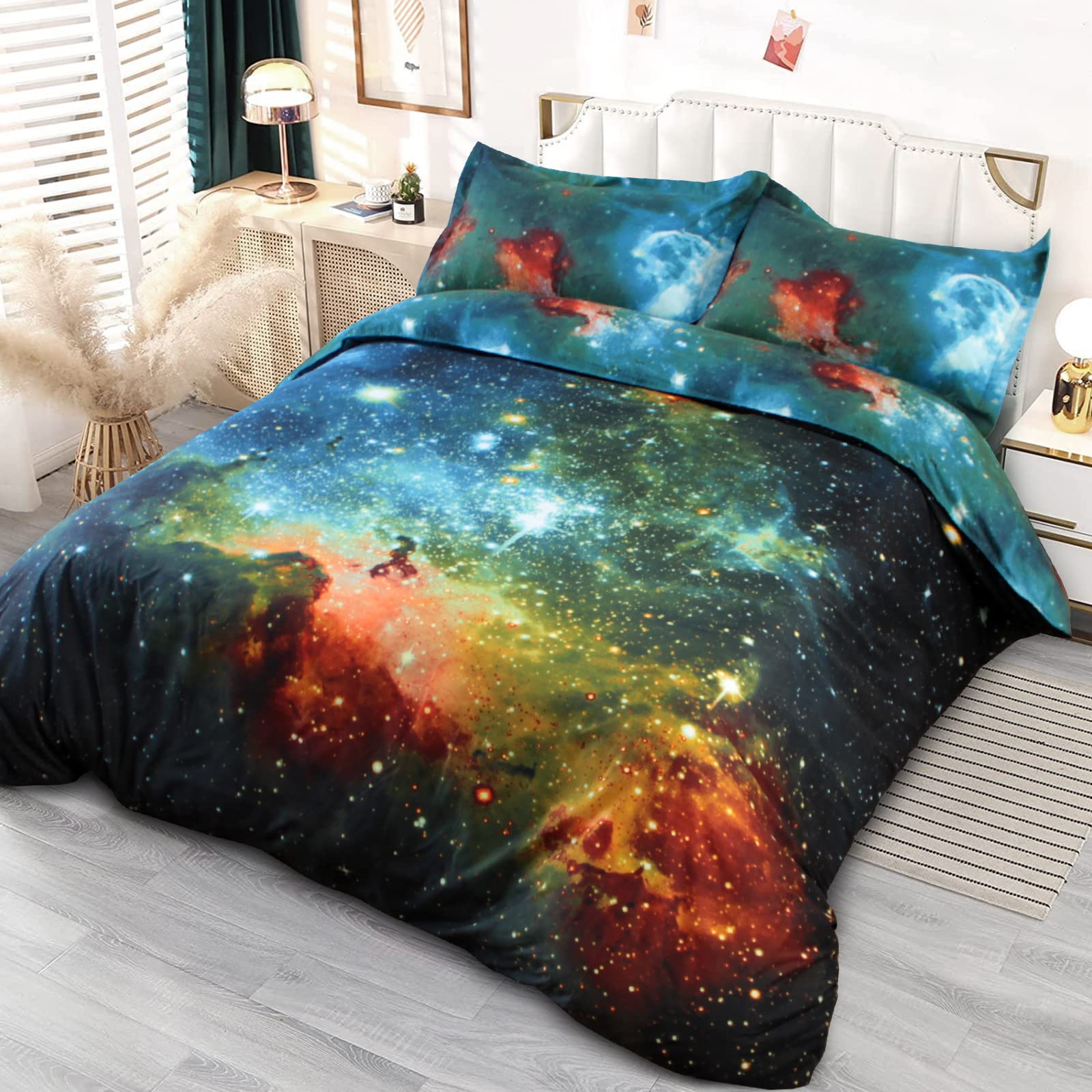 Pillow Case ZHH Galaxy Duvet Cover Queen - 3D Planets Bedding Set ...