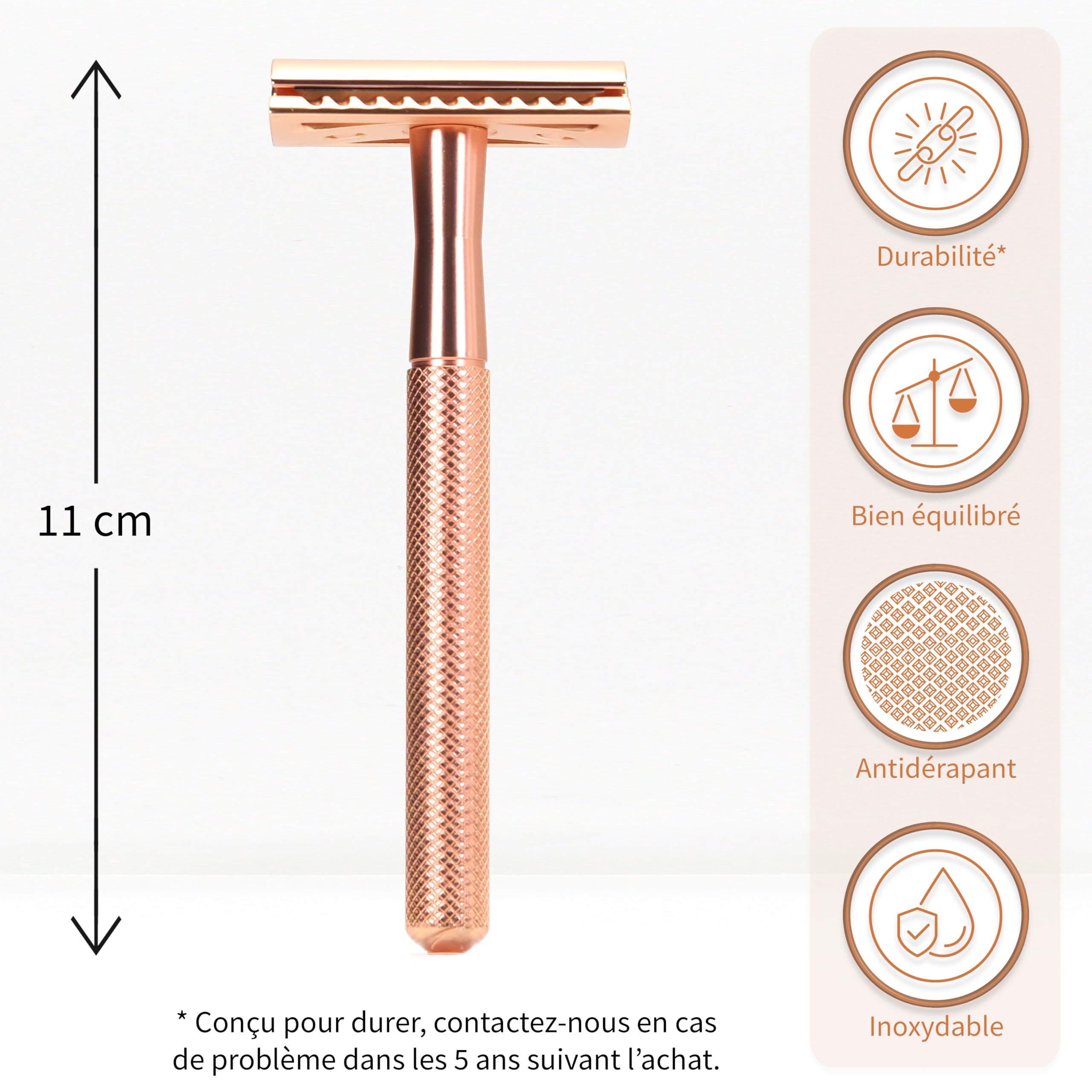 Bambaw Rasoir de Securite Femme en Métal avec 5 Lames de Rechange en Acier inoxydable Suédois, Rasoir Manuel Femme pour un Rasage Net et Lisse, Durable et Facile à Utiliser (Or Rose)