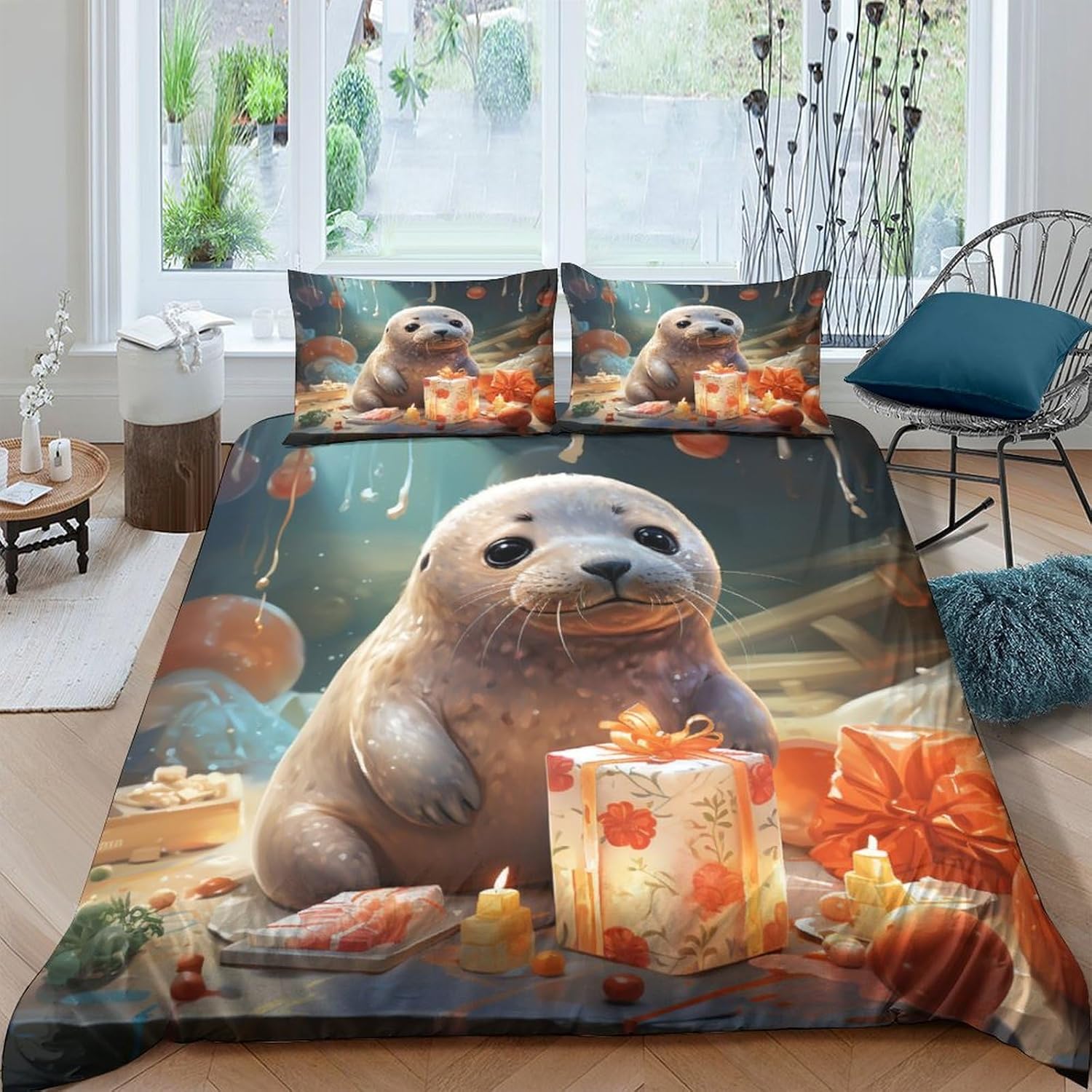 A Seal Opening Presents Comforter Covers 3D PrintedCute