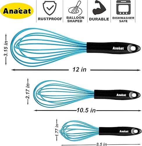 Miniatura 8 de Anaeat Batidor de globo de silicona, perfecto para utensilios de cocina antiadherentes, batidora de leche y huevos, batidor de cocina resistente al