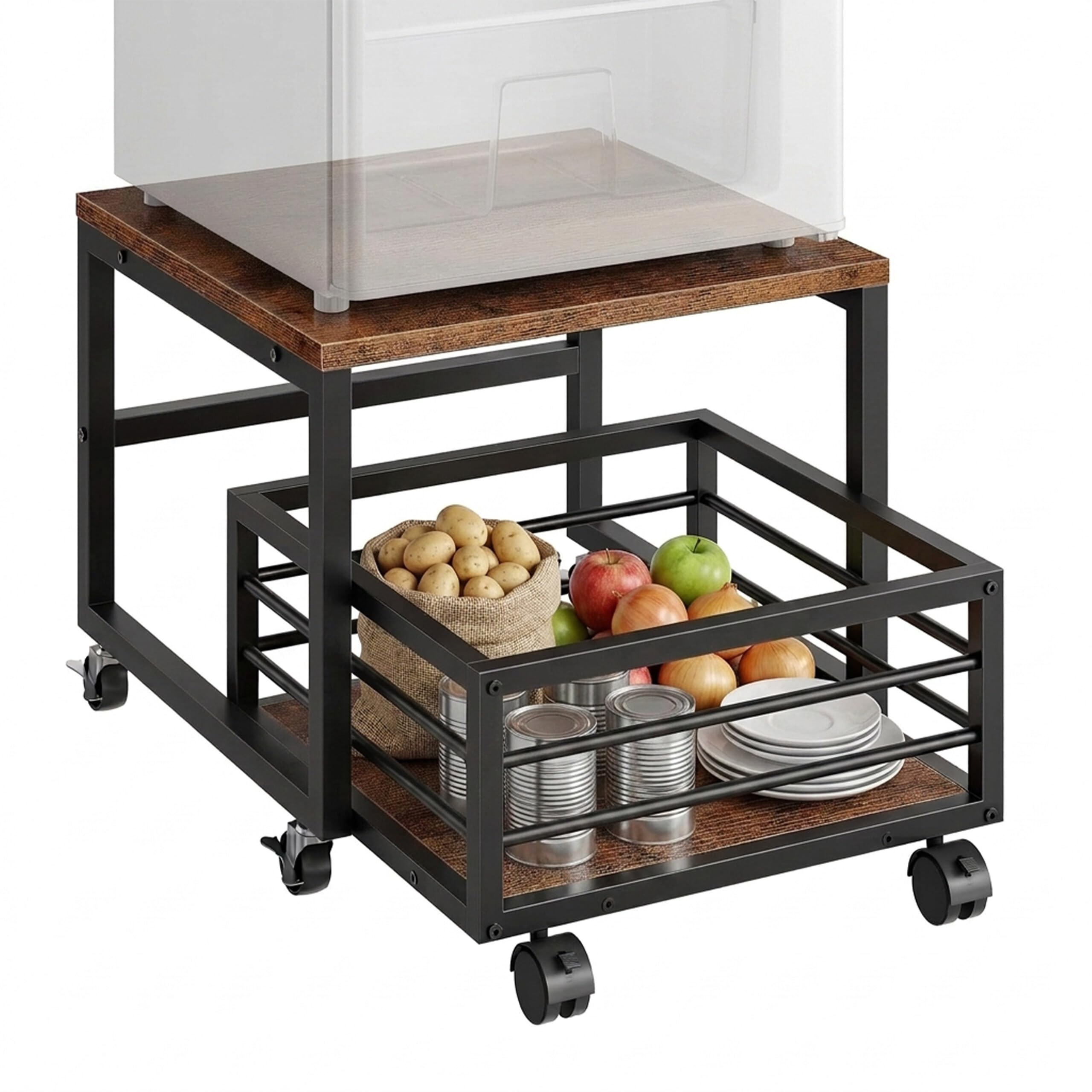 Relaxdays Support Mobile pour Mini-réfrigérateur, Panier Coulissant, Marron