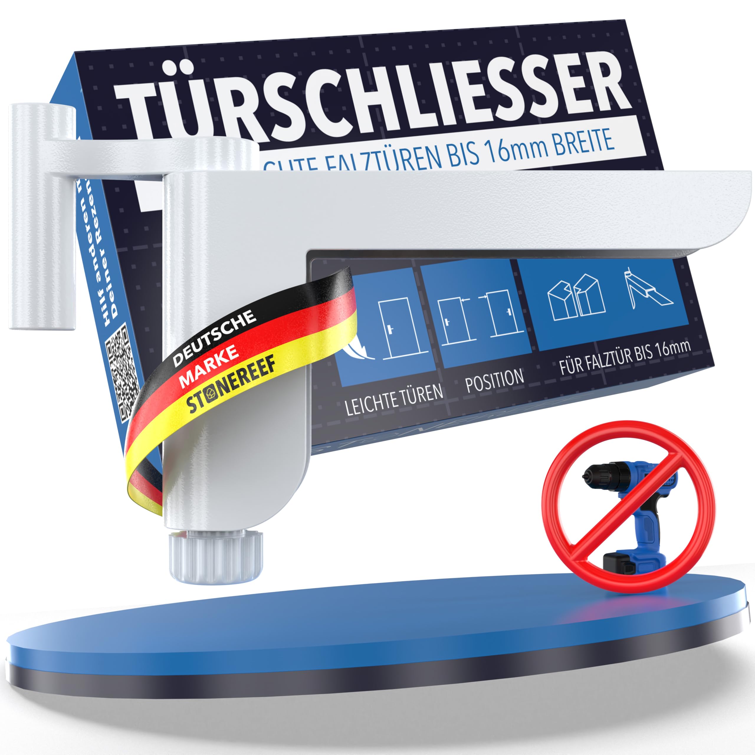 Türschließer für Zimmertüren [für Türen bis 16 mm Falzstärke] ohne Bohren montierbar, variabel einstellbare Schließkraft – für Links- u. Rechtsanschlagtüren – Türdämpfer