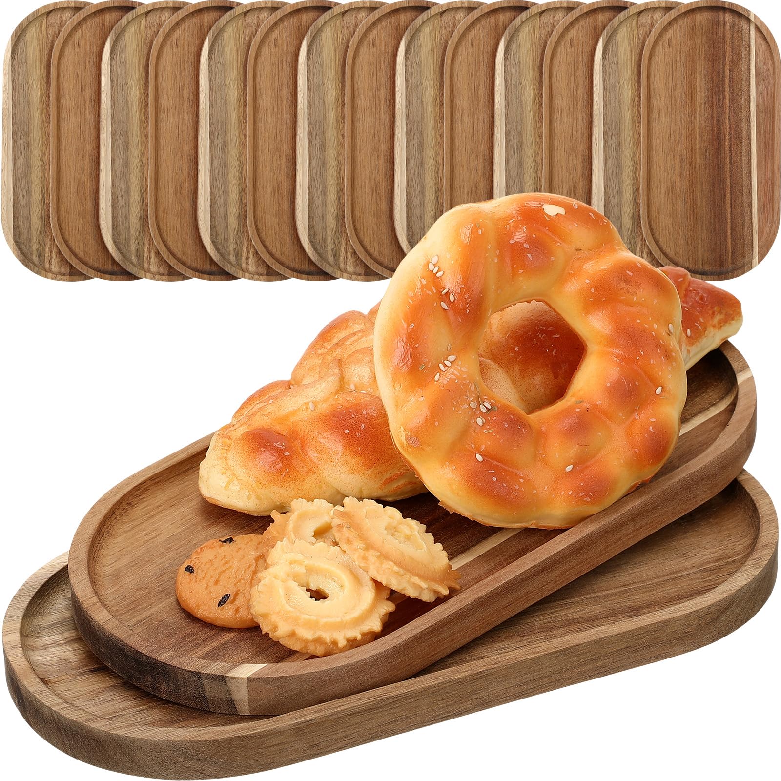 Wenqik Set di 18 piatti in legno di acacia, 25,4 x 12,7 cm, piatti ovali in legno di acacia, vassoio da portata per frutta, formaggio, dessert, antipasti, verdure, salumi, barbecue, feste, matrimoni
