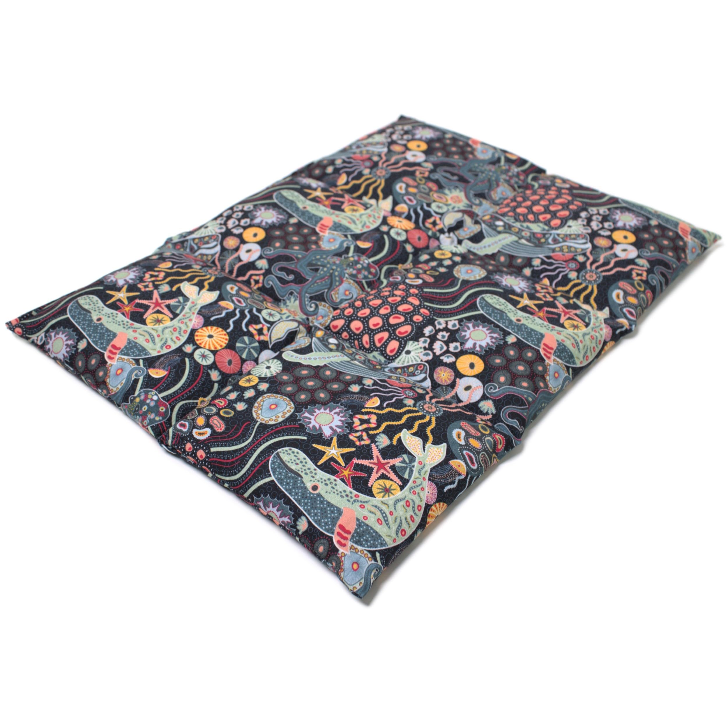 Cuscino termico 40x30 6 compartimenti - Semi di lino - Sotto l´oceano - cotone organico - Per la schiena, lo stomaco e molto altro - Terapia caldo e freddo