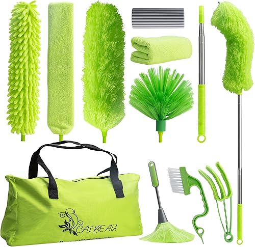 CALBEAU Plumeros de 13 pies para limpieza, plumero con poste de extensión para limpiar ventilador de techo alto, ventana alta, sofá, plumero de