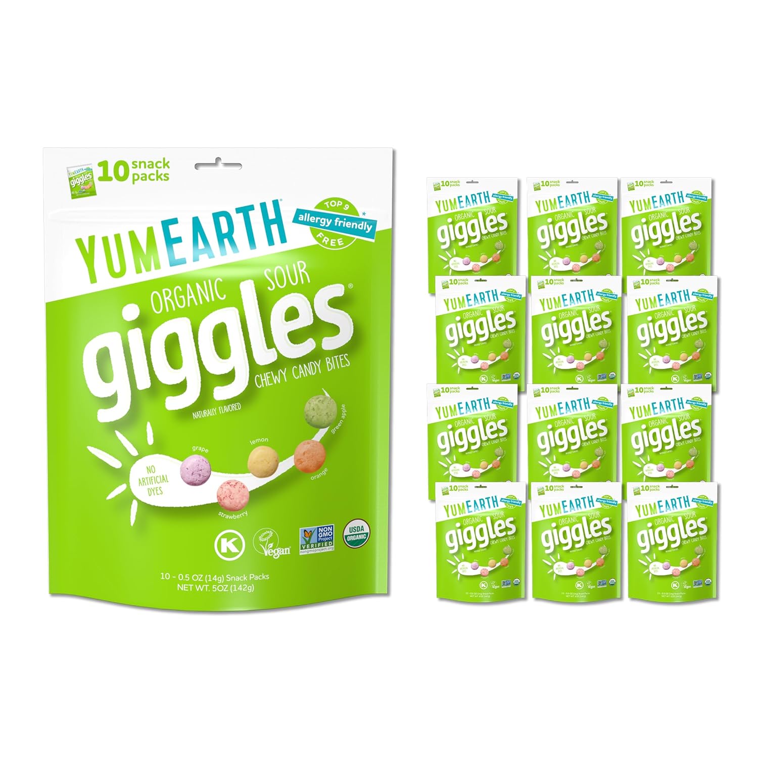 YumEarth Sour Giggles Chewy Candy - Organic vegan fruit chews, 120 packets