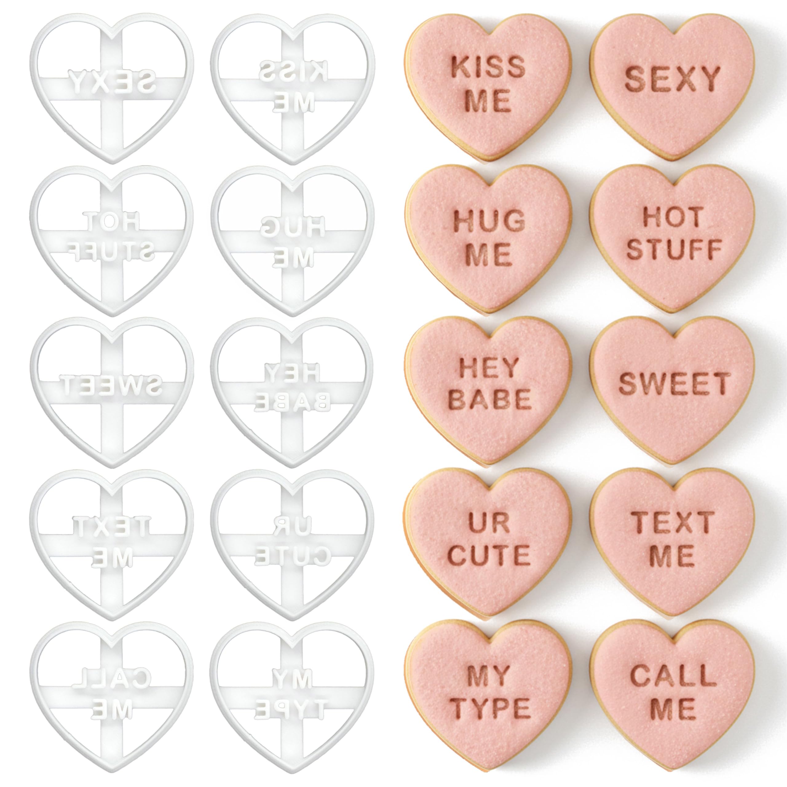 BAKERLOGY Lot de 10 emporte-pièces Cœurs Messages Flirty – Messages romantiques mignons pour soirée en amoureux, Saint-Valentin, mariages, fiançailles, anniversaires & biscuits de célébration
