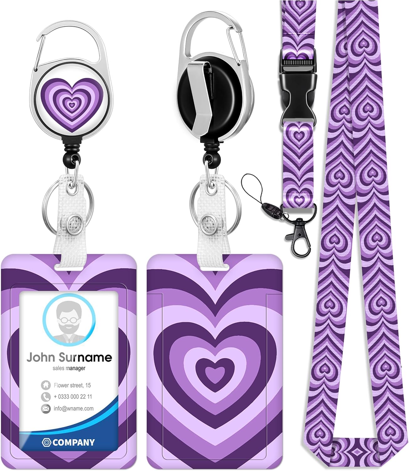 Toykee ID Badge Holder with Lanyard and Retractable Badge Reel Clip, Purple Love