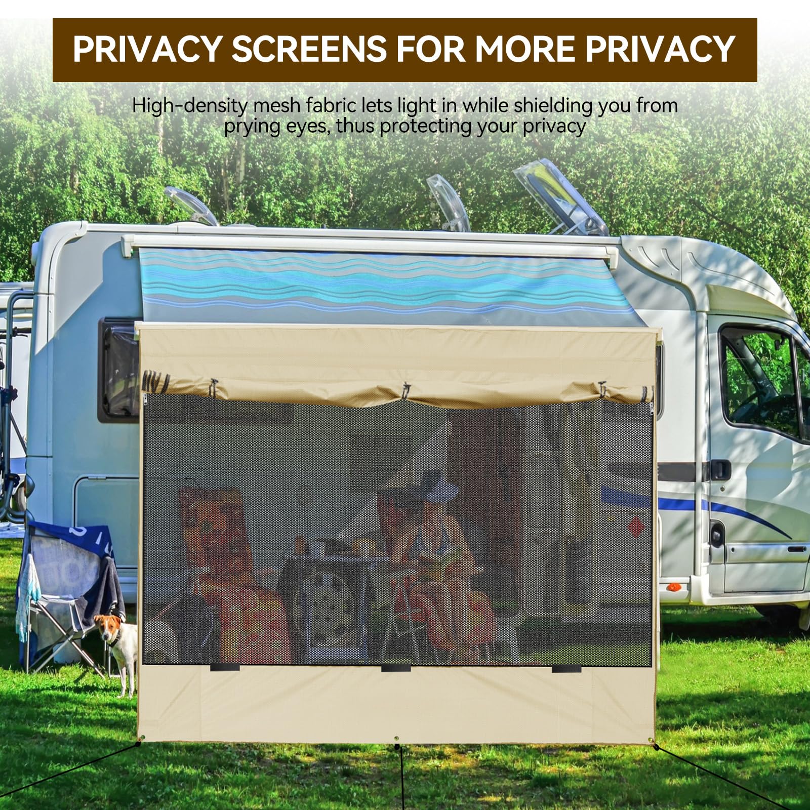 Osłona przeciwsłoneczna do kampera, View Blocker, 2 x 3,7 m, uniwersalna markiza z zamkiem błyskawicznym, ochrona przed wzrokiem, na przednią ścianę, ochrona przed słońcem, ściana boczna, do przyczepy