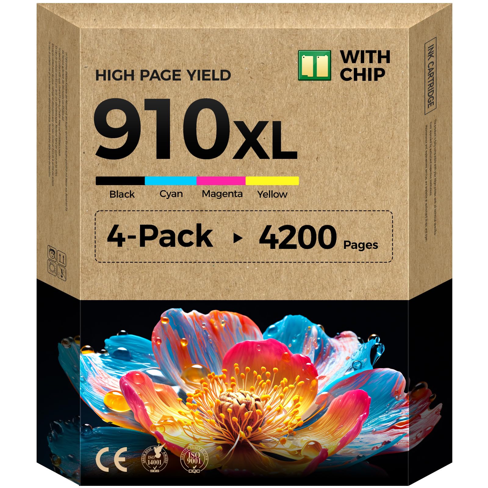910XL Ink Cartridges Combo 4-Pack High Yield Replacement for HP 910 910XL Ink Compatible with HP OfficeJet 8010 8020 Pro 8030 8015 8025 8028 8035 8018 8022 e Printers Color Black Cyan Magenta Yellow