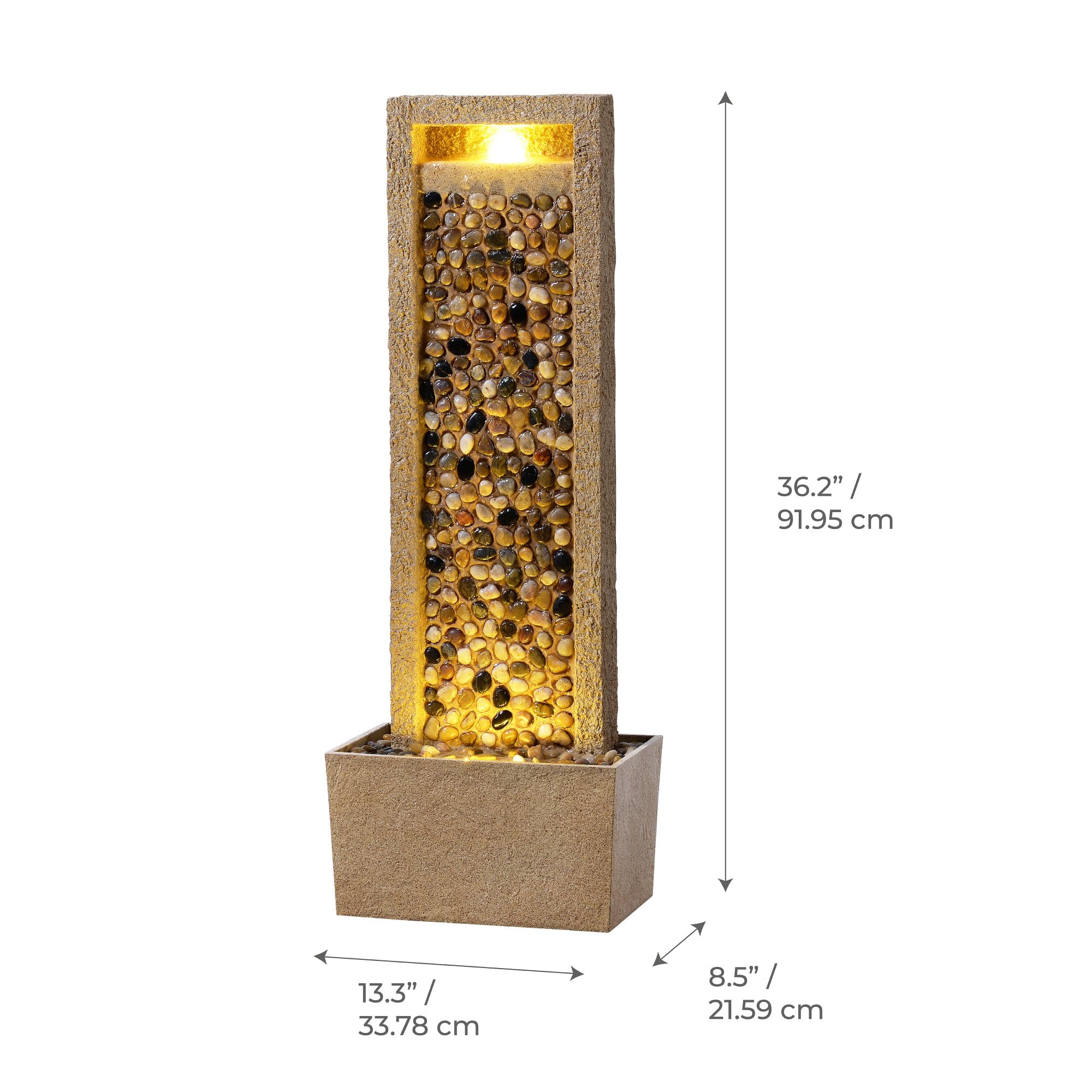 Teamson Home Fontana da giardino alta effetto roccia di fiume con luce LED flusso regolabile in poliresina marrone per patio e angoli esterni