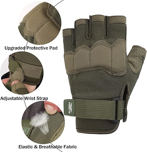 Miniatura 2 de FIORETTO Guantes sin dedos, guantes Airsoft, guantes de medio dedo para conducir, ciclismo, tiro, caza, motocicleta, escalada, trabajo al aire libre