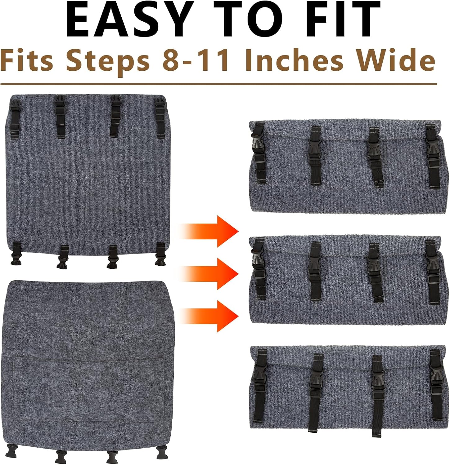 3 Pack RV Step Covers, 22 Inch RV Step Rug with Buckle, RV Stair Covers Wrap, Camper Step Covers Best Fits 8-11" Deep Camper Stairs, RV Step Rugs Gray-Blue, Kid & Pet Friendly