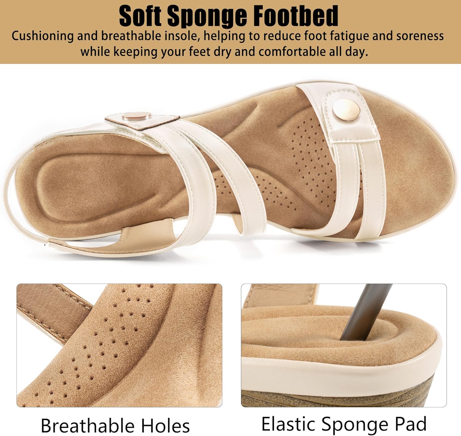 Ablanczoom Wedge Sandals for Women Dressy: Comfortable Elastic Ankle Strap Summer Causal Walking Low Platform Sandal - Image 3