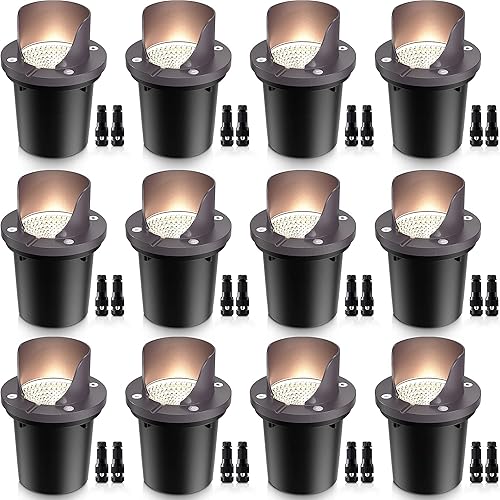 SUNVIE Paquete de 12 luces LED de paisaje de bajo voltaje de 12 W, luces LED para exteriores, impermeables, luces de pozo blindadas, 12 V-24 V,