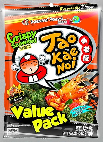 Tao Kae Noi - Chips de algas secas crujientes  Chips de algas marinas picantes tailandeses  Snacks Nori saludables para niños y adultos  Sabor
