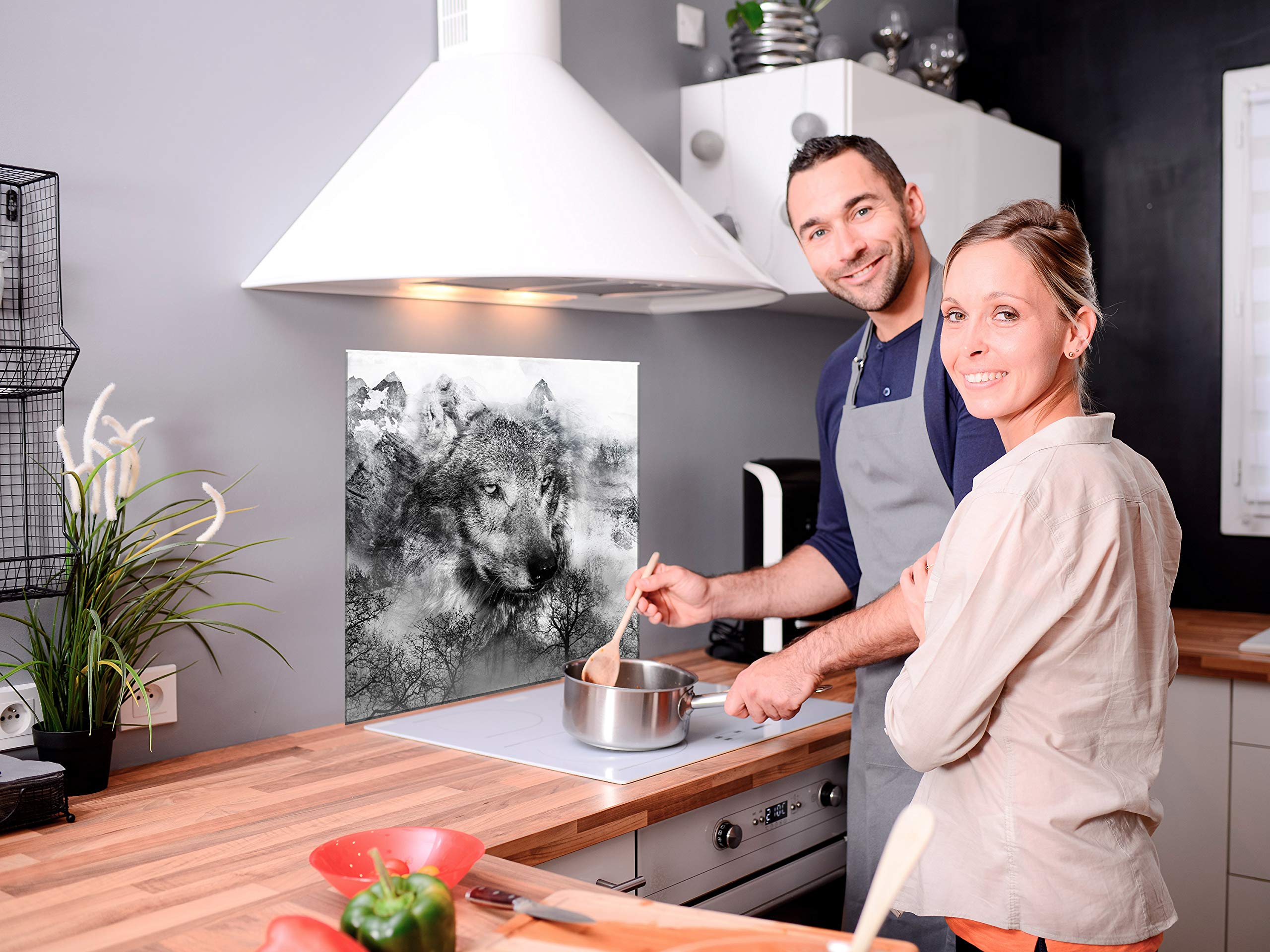 murando - Pannello Paraschizzi Cucina in Vetro Temperato Lupo Nero 60x60