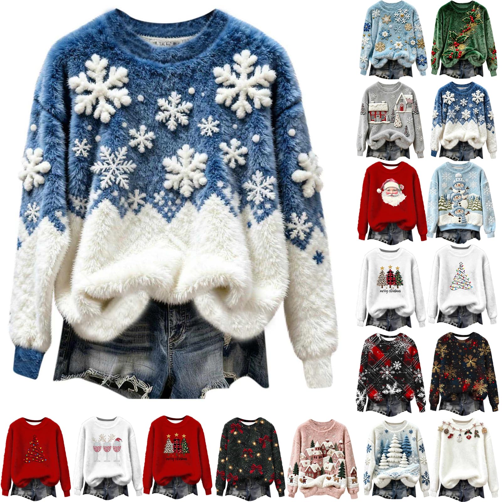 Ugly Christmas Sweaters for Women Plus Size Oversized Santa Graphic Sweatshirts Sherpa Fleece Xmas Shirts Clothes