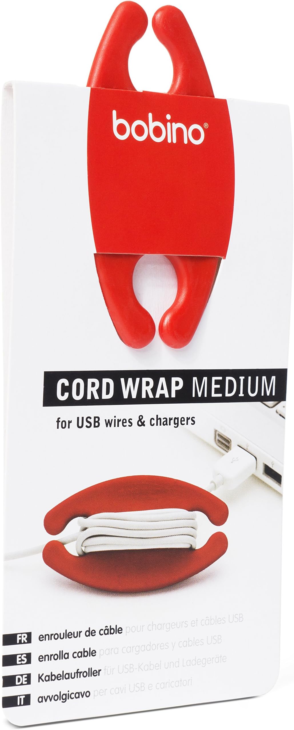 BobinoCord Wrap - Medium - Red - Stylish Cable and Wire Management/Organizer