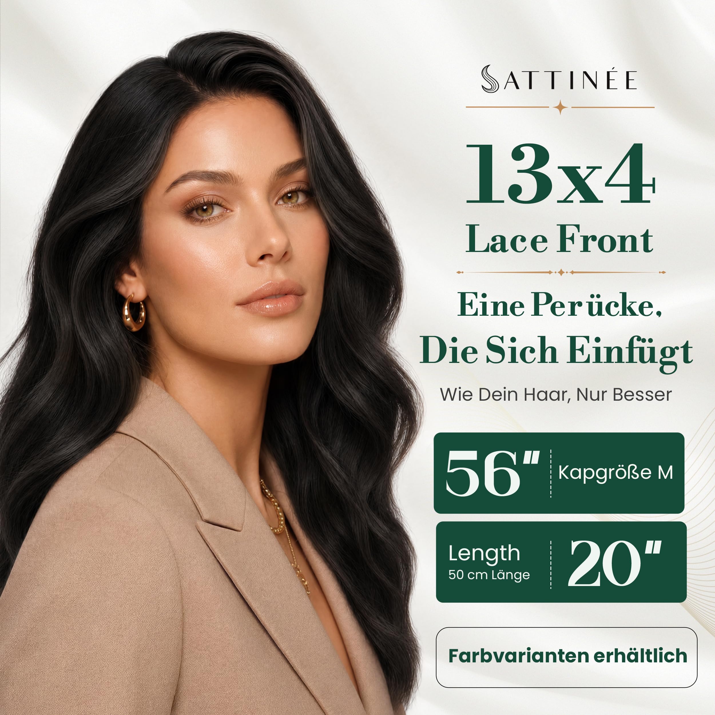 Damen Lace Front Perücke 13x4 HD – Wellig 50 cm (20 Zoll), 180 g Kanekalon Kunsthaar, hitzebeständig, natürlich aussehend
