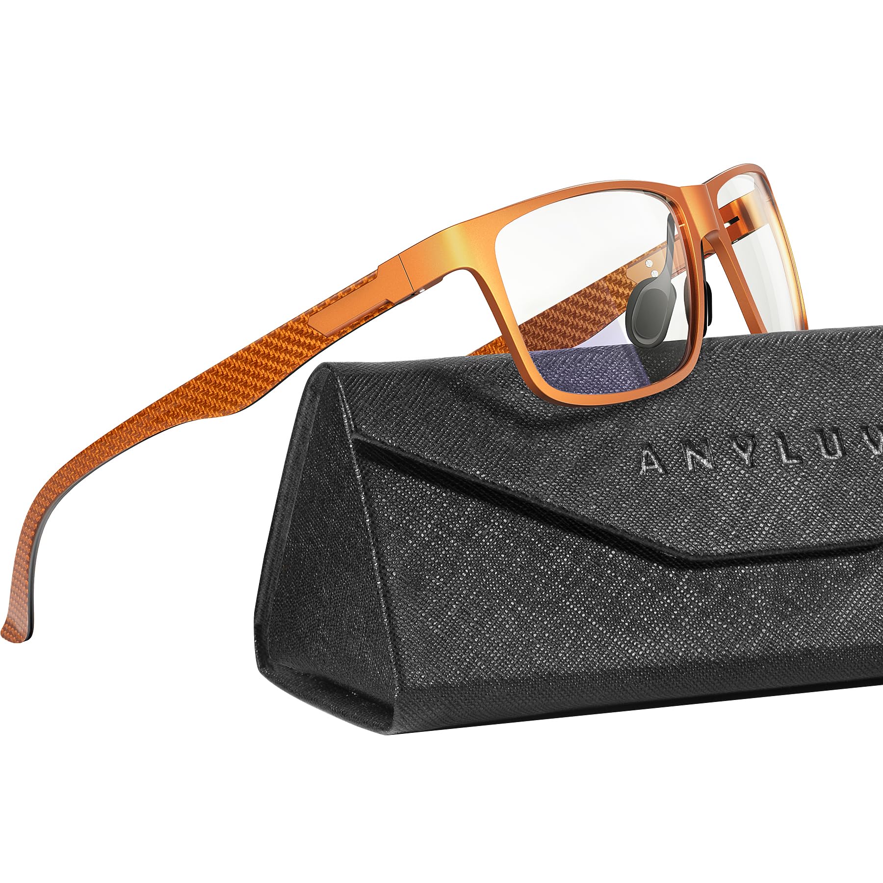 Blue Light Glasses Men, Relieve Eyestrain and Eye Protection, Al-Mg Metal Computer Blue Light Blocking Glasses Carbon Fiber Darkorange/Clear