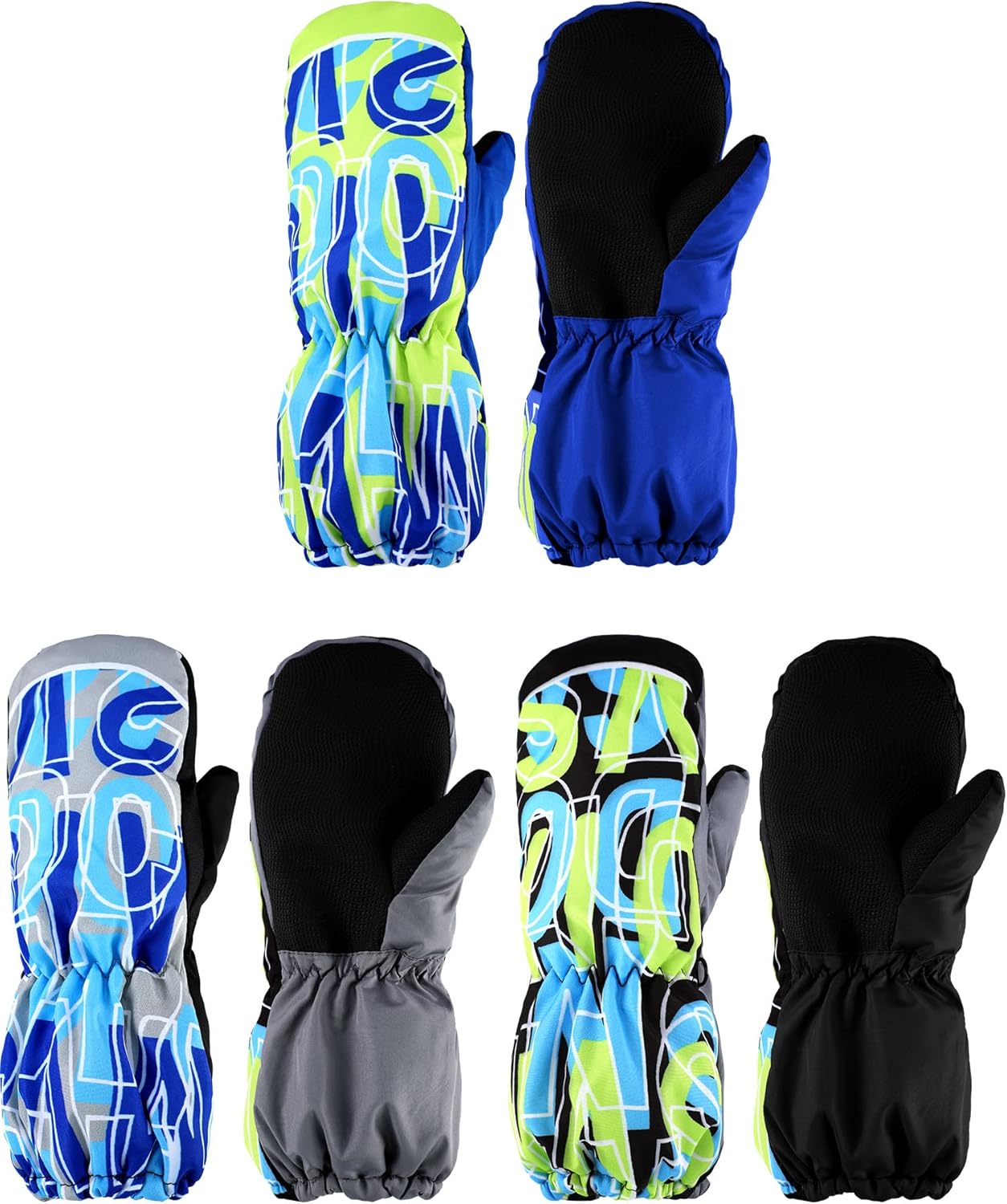 3 Pairs Kids Thicken Snow Mitten Winter Gloves Waterproof Warm Ski Mitten Toddler Boys Girls