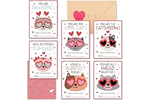 48-Pack Valentines Cats Cards for Kids Classroom Exchange
