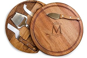 TOSCANA Monogram Initials M Personalized Acacia Circo Cheese Cutting Board & Tools Set