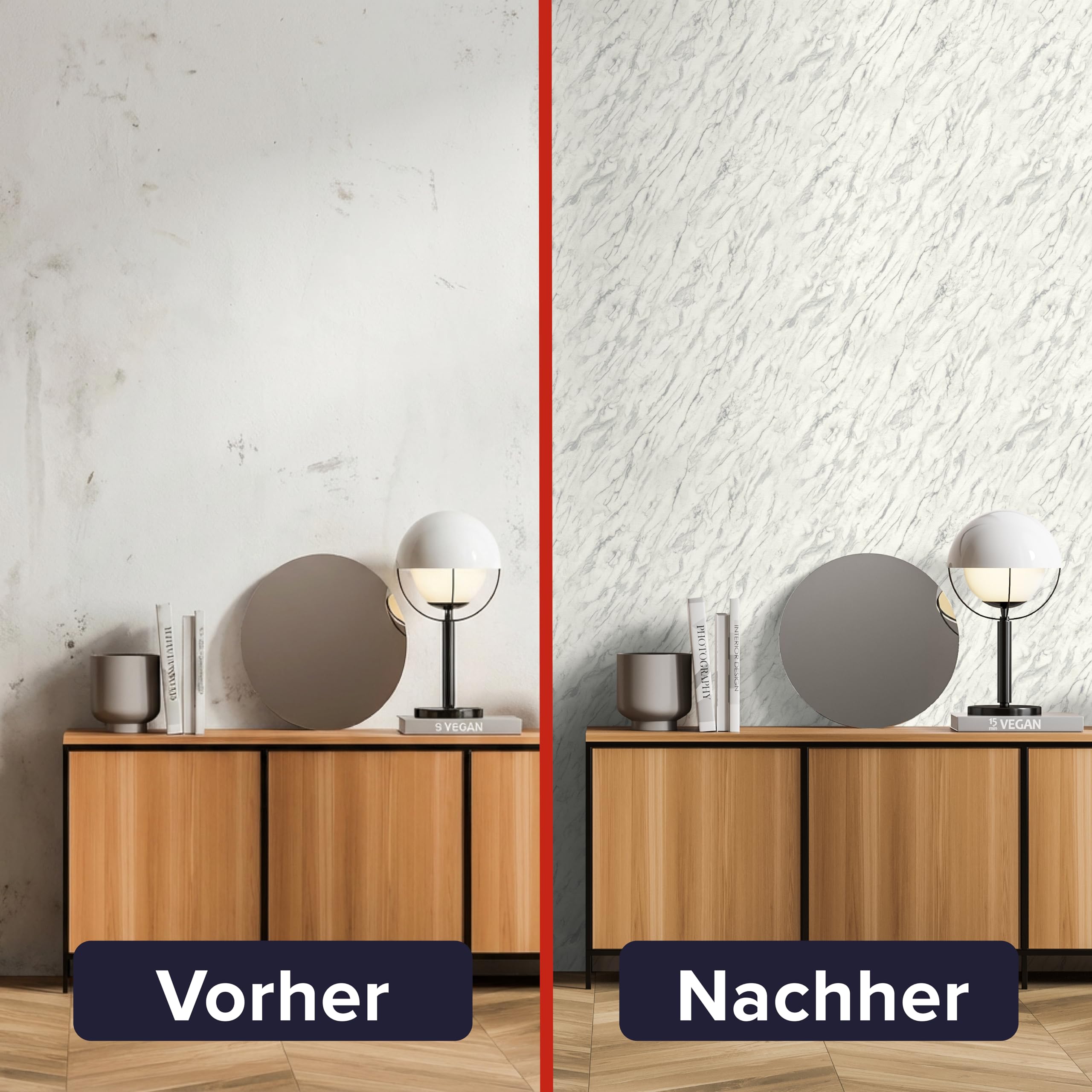 Rasch Selbstklebende Tapete Marmoroptik Carrara - Strukturierte Vliestapete Marmor in Grau und Cremeweiß - Einfaches Anbringen ohne Kleister mit tesa-Klebetechnologie - 6,00m x 0,53m