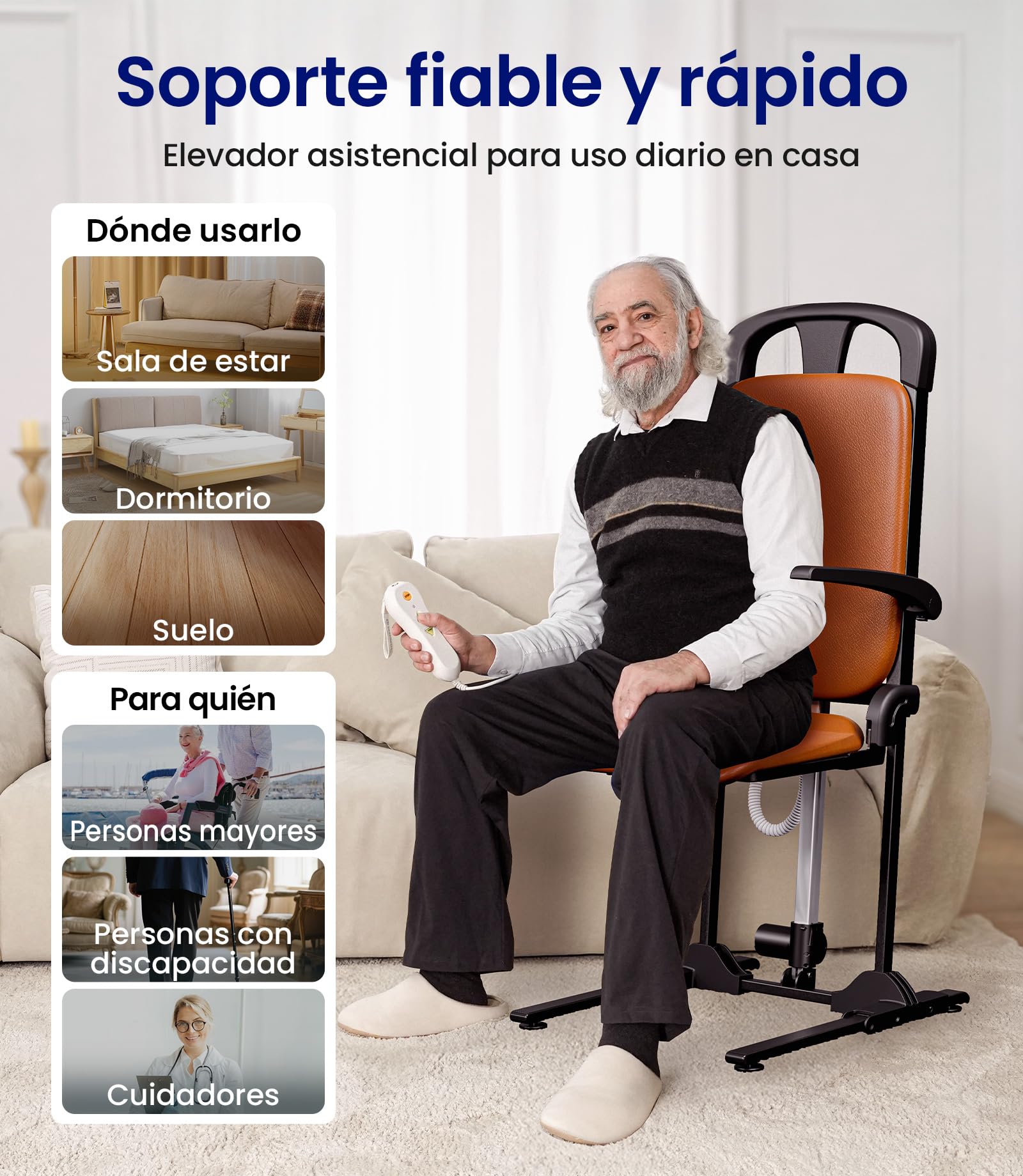 VOCIC Asistente para levantarse para personas mayores, silla de pie eléctrica, marco de acero estable, plegable y portátil, soporta hasta 200 kg, piel sintética de color naranja