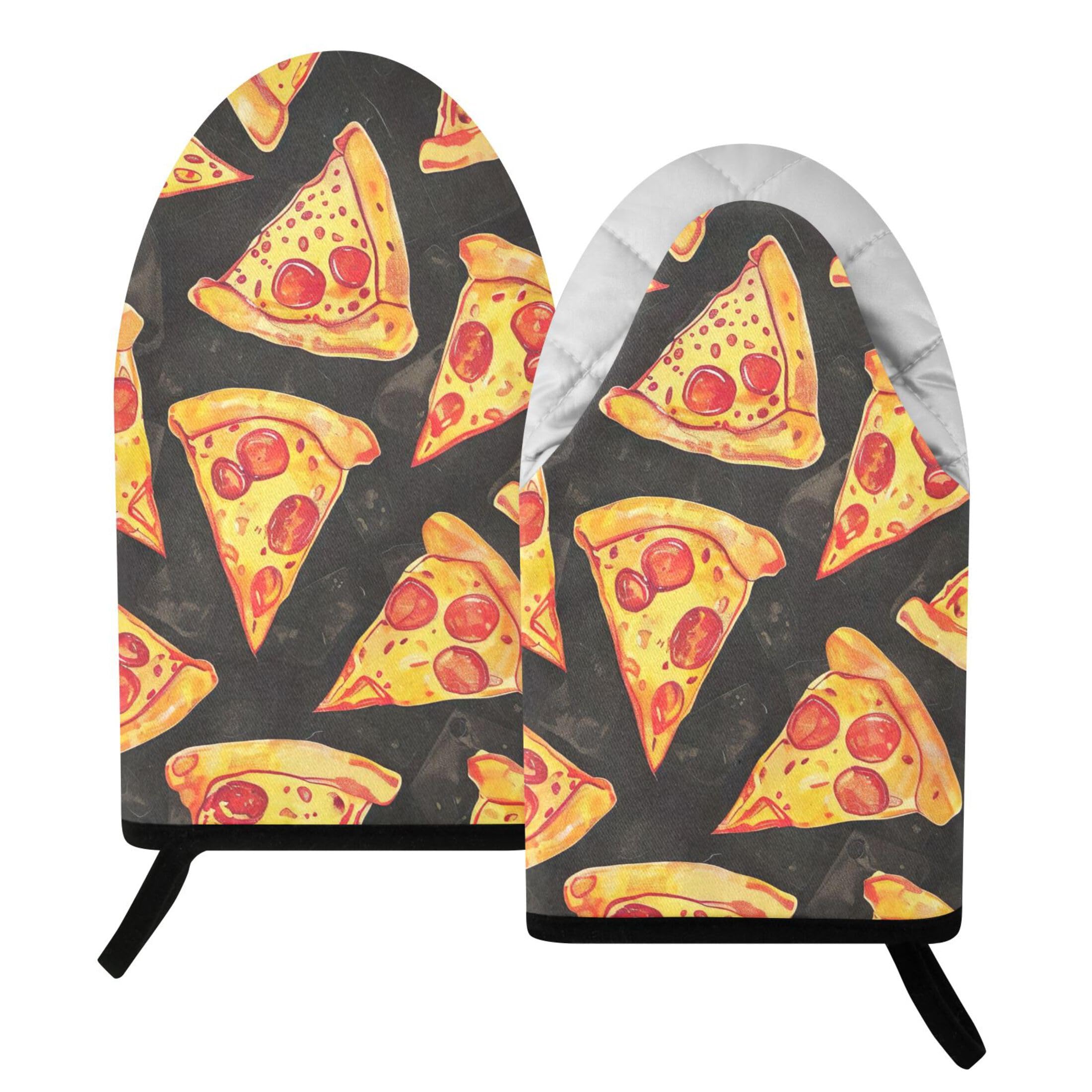 Kutsu Pizza Slices Oven Mitts for Kitchen, Heat Resistant Cotton Oven Gloves for BBQ Baking Cooking, Breathable Kitchen Essentials, 2 pcs