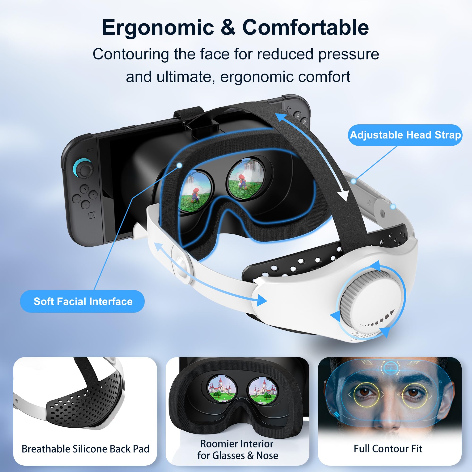Casque VR amélioré pour Switch 2, blanc et noir