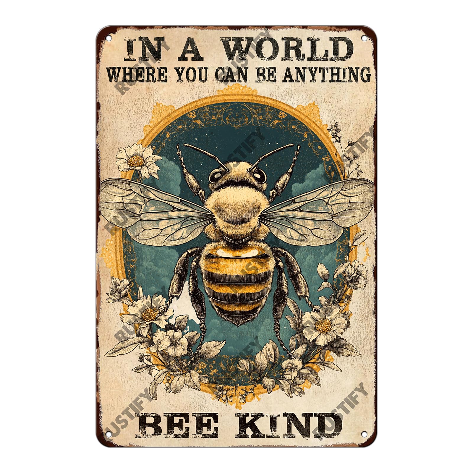 Anceky In A World Where You Can Be Anything Bee Kind Tin Sign Retro Metal Sign Wall Decor for Backyard Outdoor Home Bar Kitchen 12×16 Inch