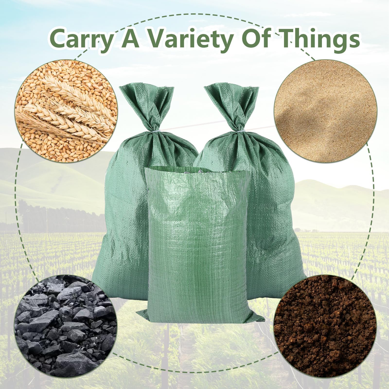 Lot de 30 sacs de sable, 45 x 75 cm, sacs de gravier tissés très résistants en polypropylène tissé pour protection et stockage des déchets de jardin, contre les inondations (vert)