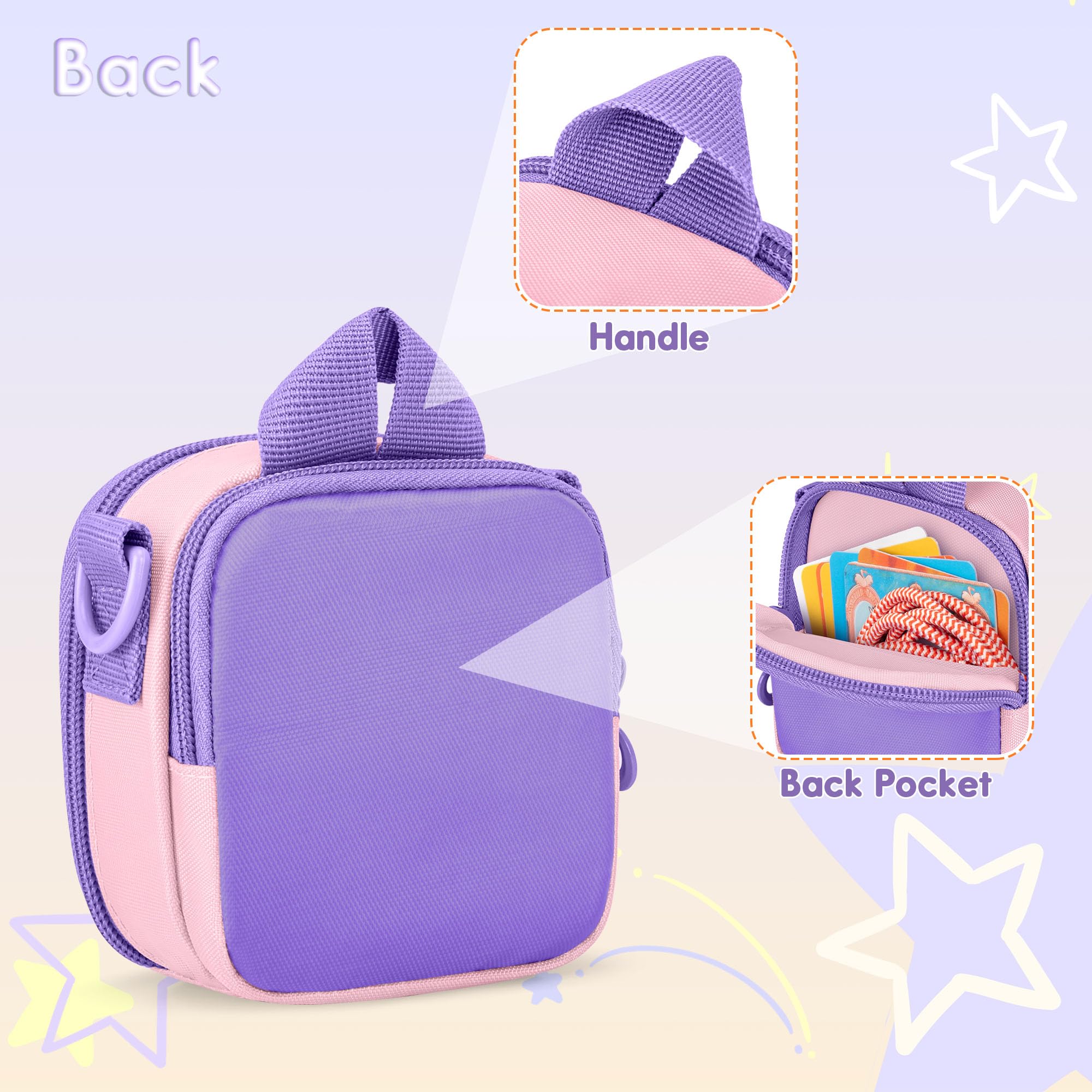 LoDrid Étui de Transport Compatible avec Yoto Mini (édition 2024), Sac de Rangement Portable pour Lecteur Audio avec bandoulière Amovible, Poche arrière pour Cartes ou Accessoires, Violet