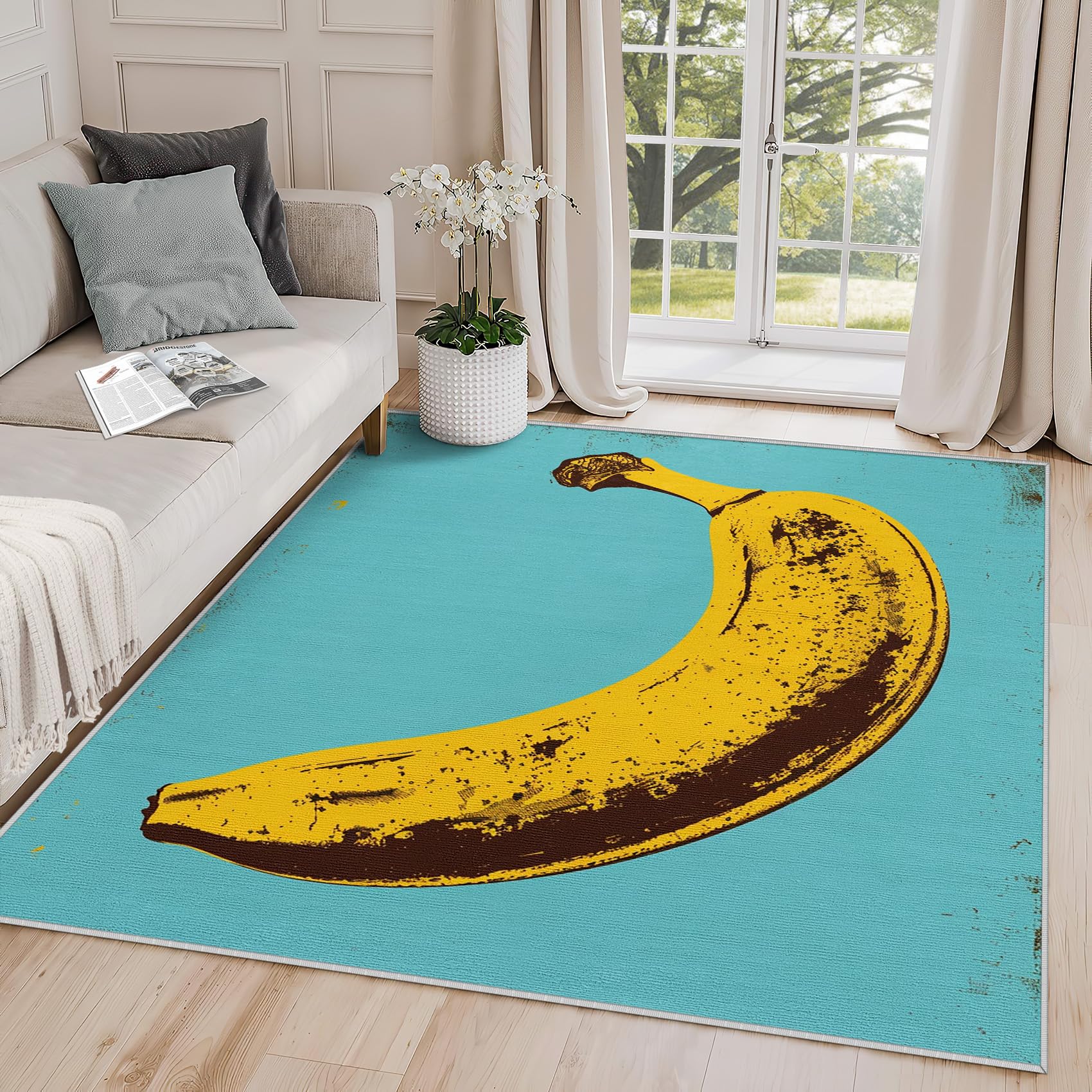 Yoozitrees Banana Rug Kitchen - Banana Rug, 5x7 Rug, Yellow Fruit Area Rug, Pop Art Carpet, Washable & Non Slip & Soft Large Rugs, Banana Home Decor
