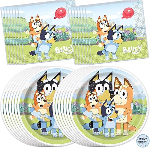 Unique Suministros de fiesta de cumpleaños Bluey | Sirve 16 | Suministros de fiesta Bluey | Decoraciones de cumpleaños Bluey | Decoraciones de