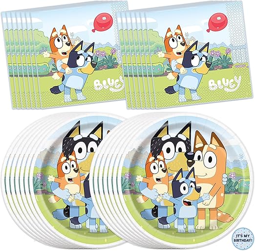 Unique Bluey Birthday Party Supplies | Serves 16 | Bluey Party Supplies | Bluey Birthday Decorations | Bluey Party Decorations | Bluey Plates and Napkins
