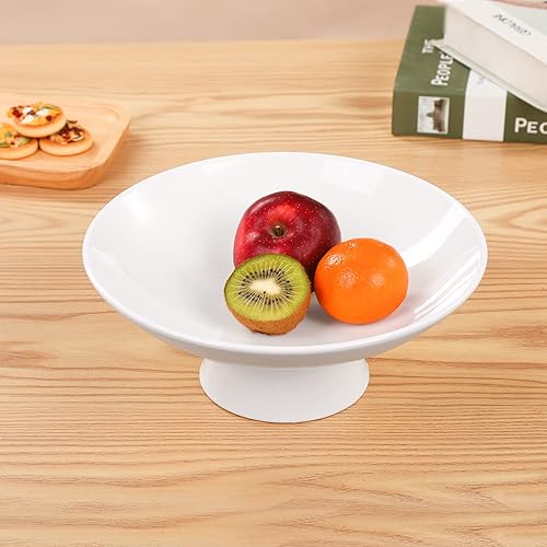 Miniatura 4 de AKICTE Frutero de cerámica, frutero blanco de 10 pulgadas para encimera de cocina, cuenco de pedestal blanco para decoración, frutero decorativo