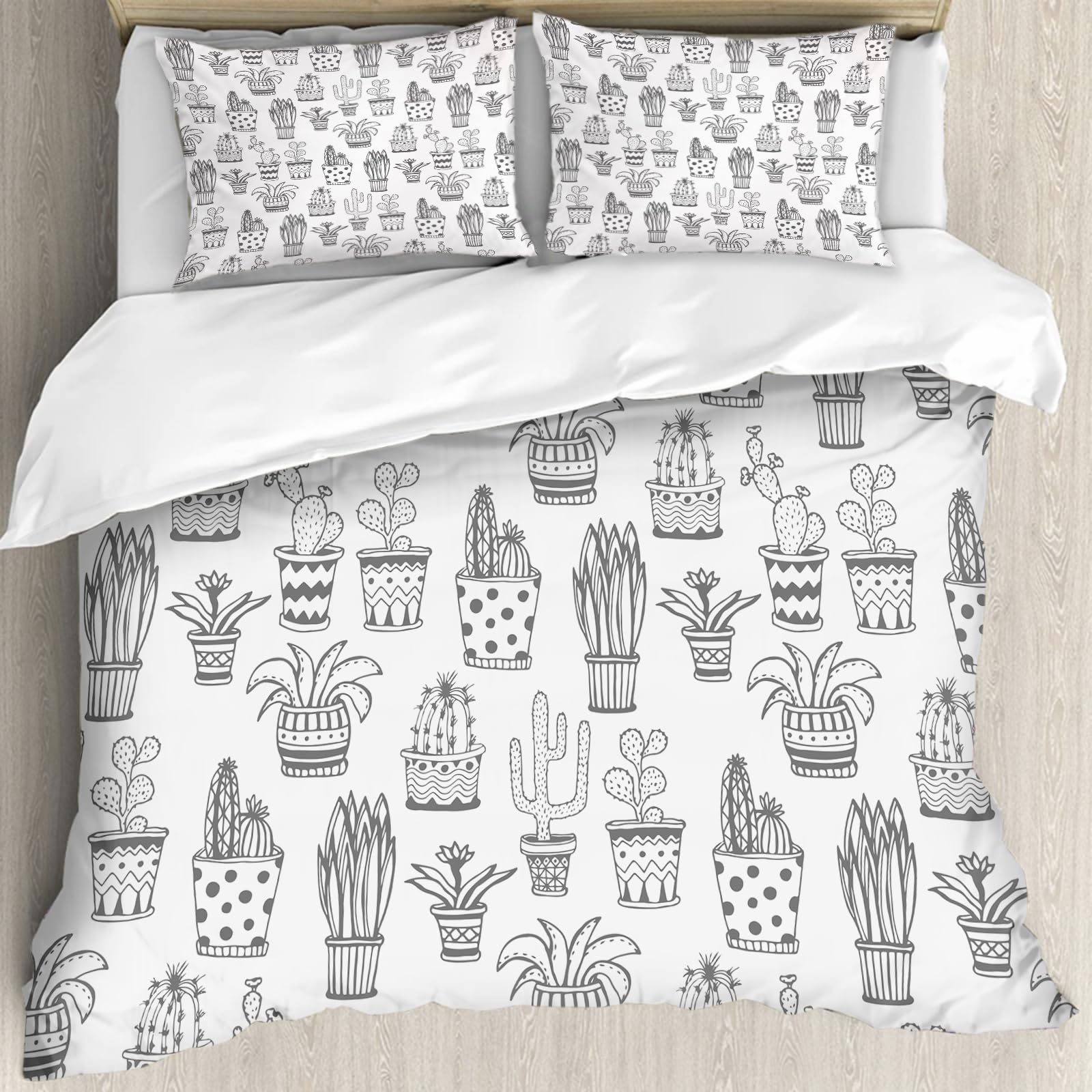 Housse de couette anti-allergique 228x264 cm avec taies imprimé fleurs gribouillées