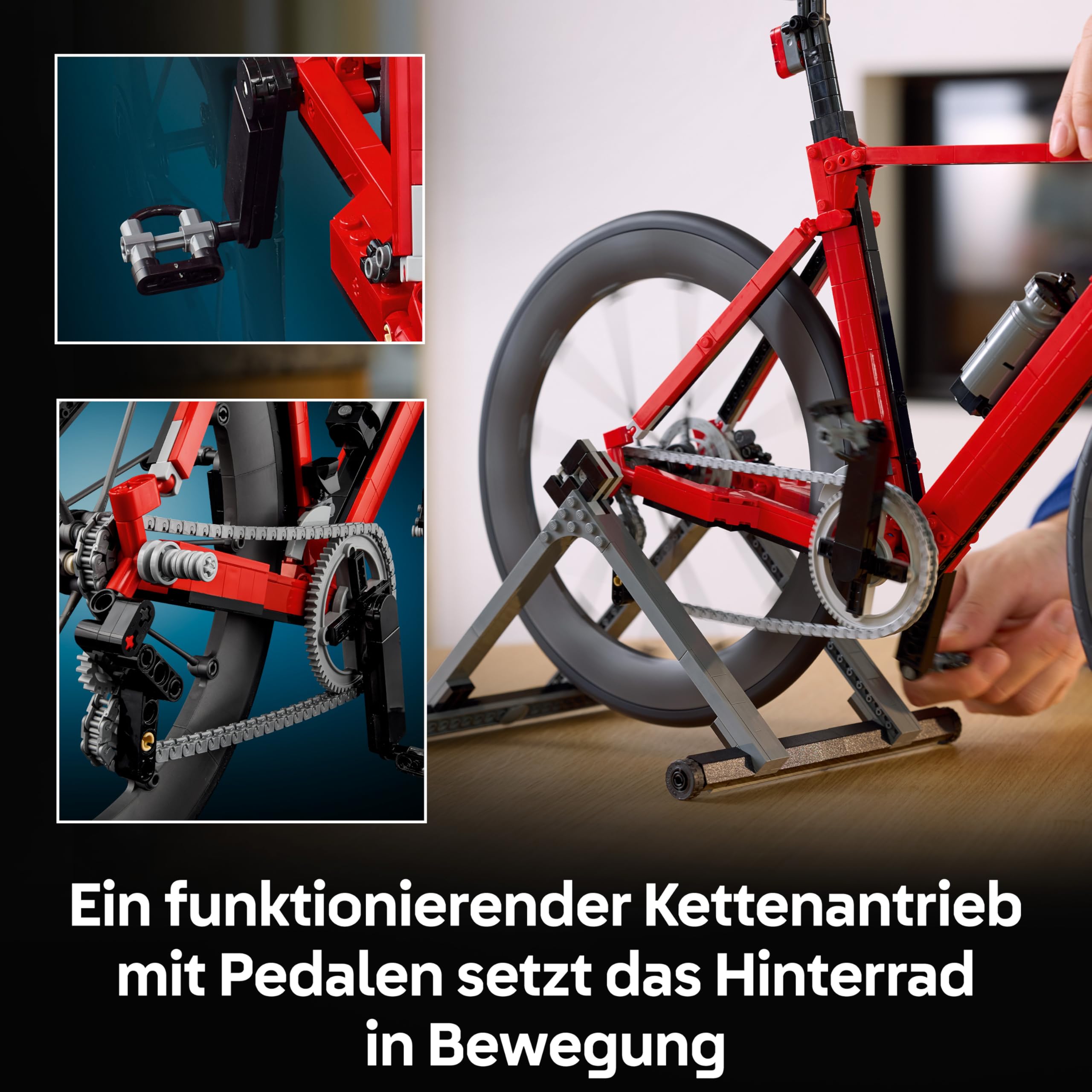 BRICK Flip LEGO Rennrad - LEGO 11380 Fahrrad inkl. bedruckter Fliese, Icons Legorad mit Gummireifen, Schaltwerk und Hinterradständer als Schreibtisch