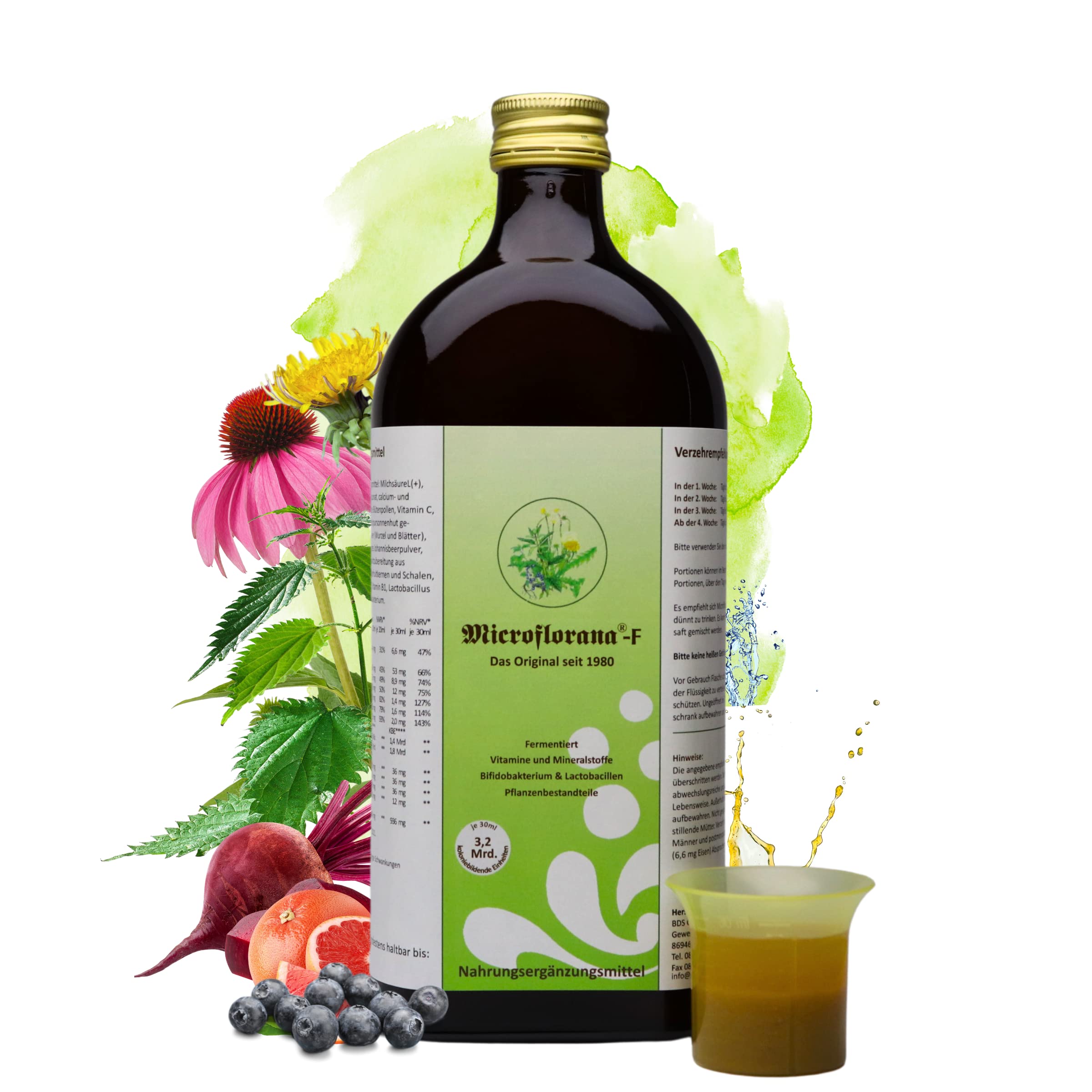 F - Probiotika - Darmsanierung - Ansiedlungsfähige Bakterienstämme - Vitamine und Mineralstoffe - inkl. Dosierhilfe - Pflanzenbestandteile - Probiotika flüssig - Seit 1980-500 ml
